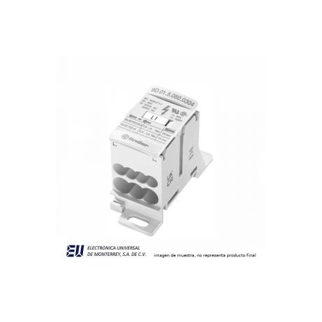 BLOQUE DISTRIBUCION 100VAC/1500VDC 80 AMP 7 CONEXIONES 3 ENTRADAS 14-6 AWG 4 SALIDAS 14-10 AWG  –  9D0150800304
