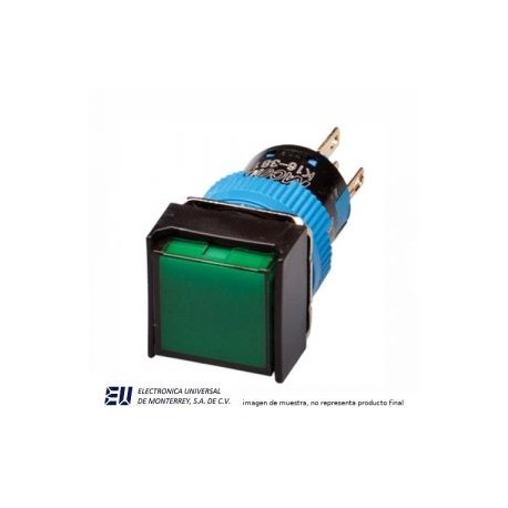 BOTON PULSADOR SOSTENIDO ILUMINADO VERDE 120V 16MM NA +NC – K16-382-GA1